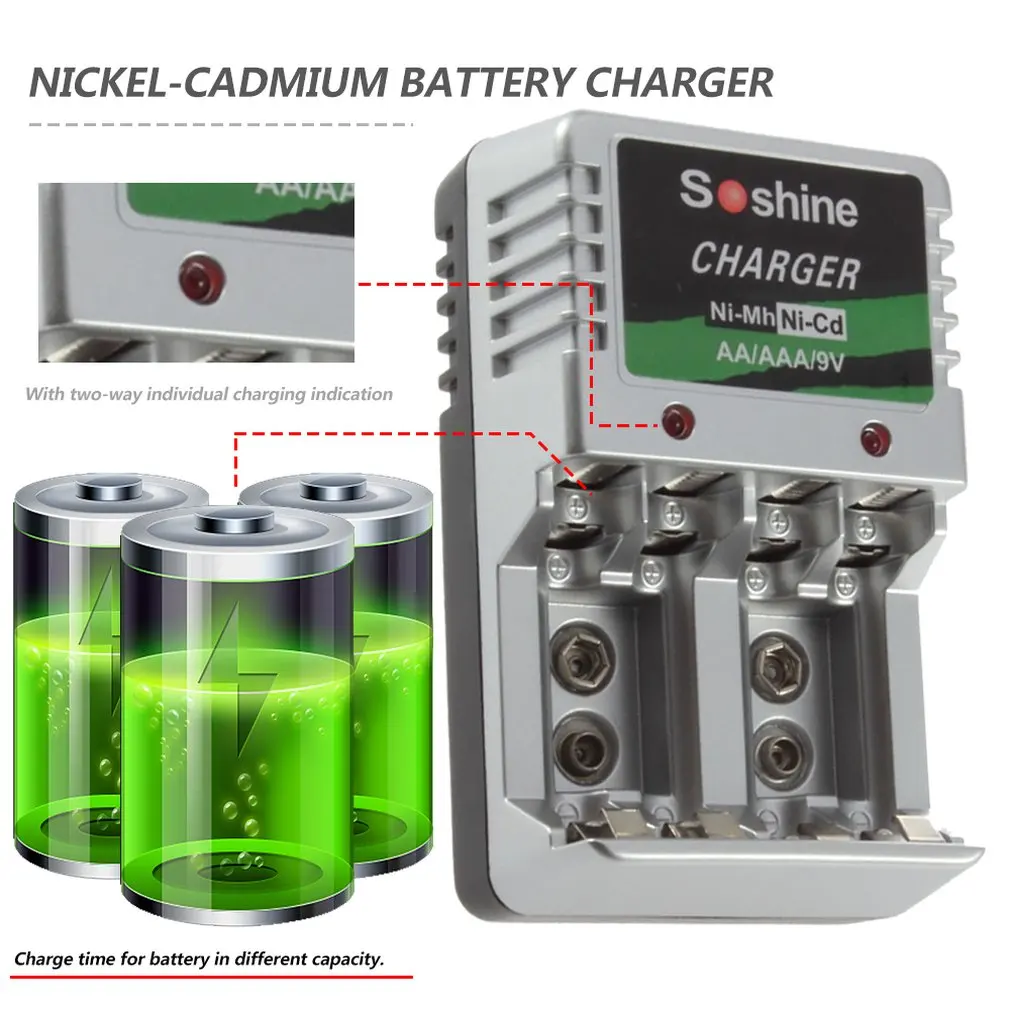 Soshine зарядное устройство для аккумуляторов AA AAA 9 в Ni-MH Ni-Cd батареи настенное зарядное устройство для путешествий оптом