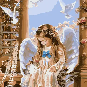 

Frameless picture on wall acrylic paint by numbers diy painting by numbers unique gift oil painting angel rabbit 40X50cm AA