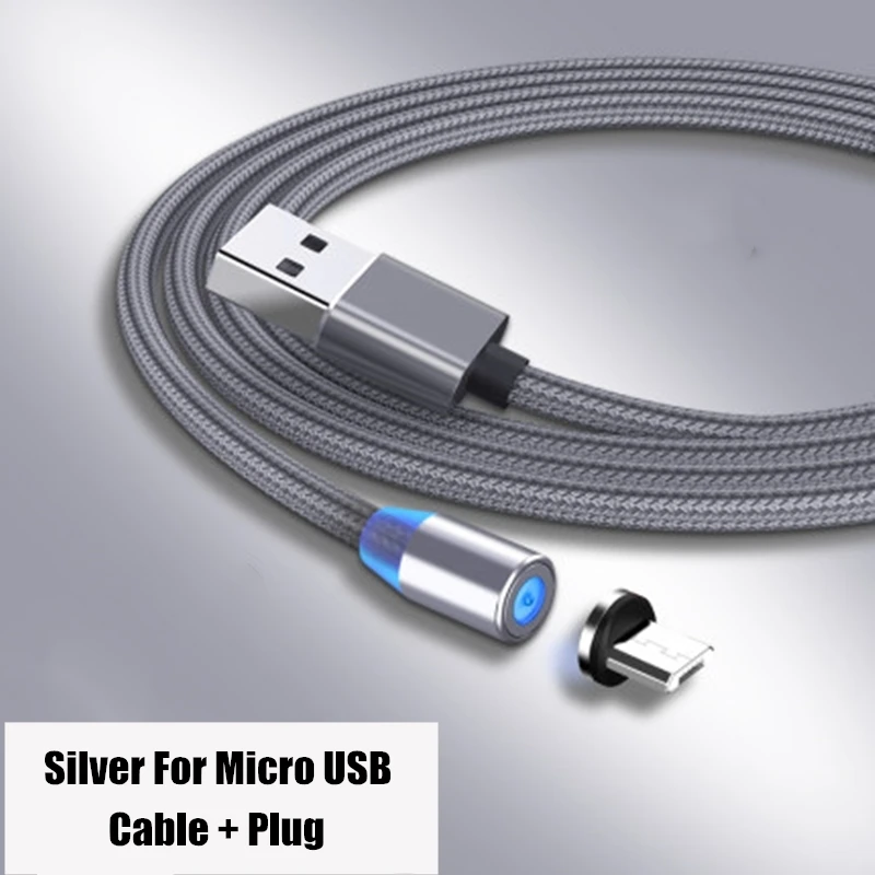 Магнитный usb-кабель для быстрой зарядки 2 м для iphone, samsung, huawei, Xiaomi, type-C, магнитный usb-кабель Micro USB, провод для мобильного телефона - Цвет: For Micro Silver