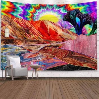 

Fantasy Sun Mountain Tapestry Wall Hanging Wall Tapestry Natural Scenery Hippie Trippy Tapestry Bedspread Psychedelic Tapestry