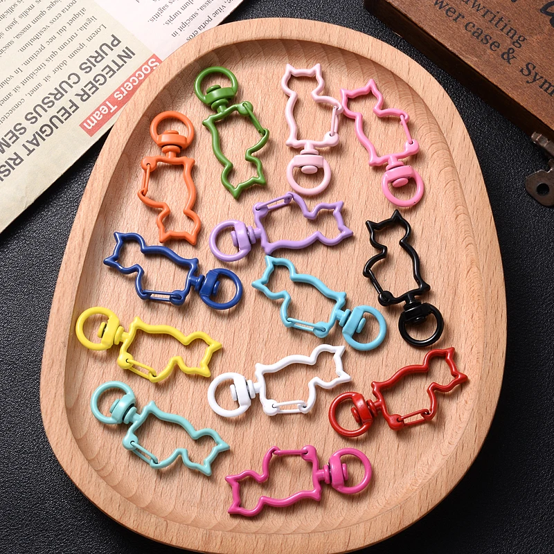 10Pcs/Lot 17x41mm Alloy Buckle Snap Hook Lobster Clasp Cat Shape Keychain Hole Key Ring for Jewelry Making Findings Choose Color | Украшения