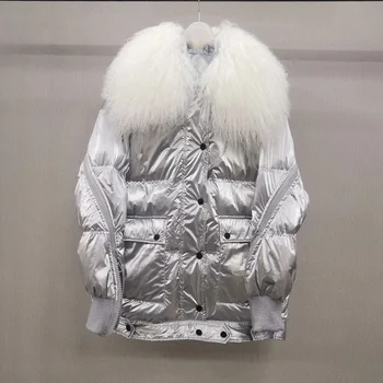 

2019 New 90% white duck down Down Jacket Brand Women Slim Coat Down Jacket real raccoon Fur Collar women's Winter Coat