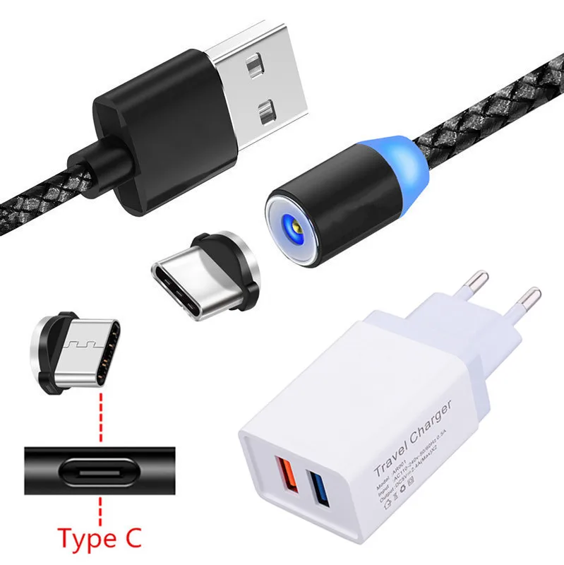 

For Samsung A50 A20 Xiaomi Mi A3 9 9T 8 lite Redmi Note 7 Google Pixel 3a 3 XL Magnetic Type C Charge Cable LED Wall USB Charger