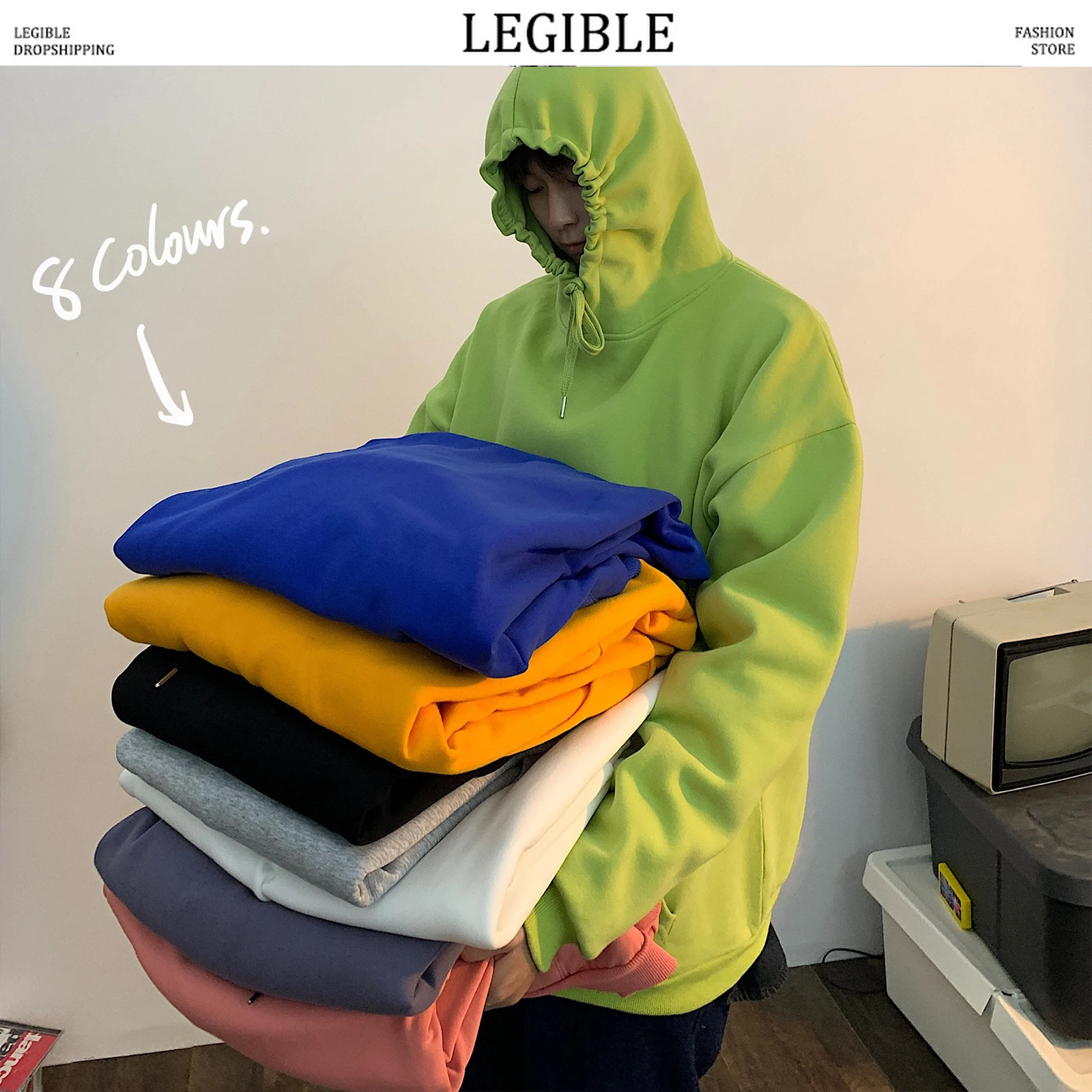 Толстовка LEGIBLE мужская с капюшоном Свободный свитшот корейский однотонный худи