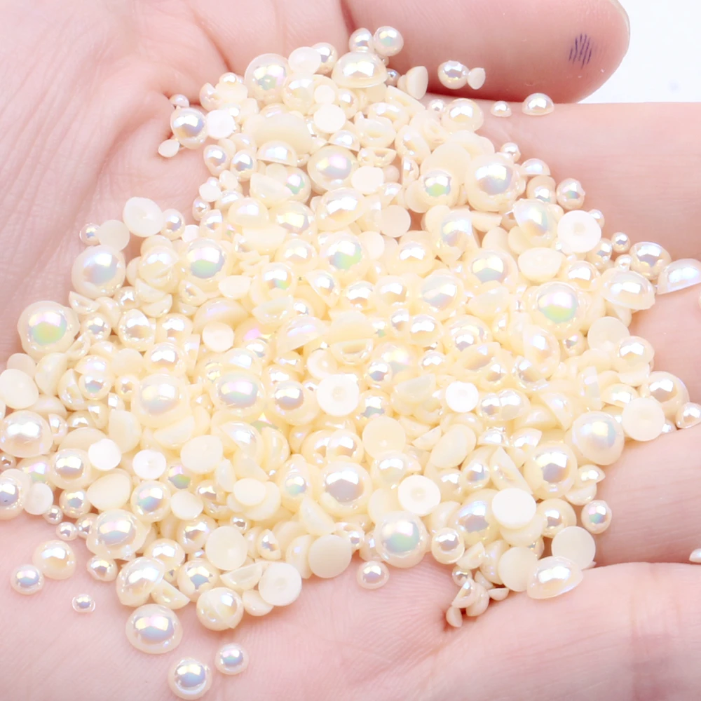 2mm 10000pcs AB Colors Half Round Pearls Flatback Loose Crafts Scrapbooking Non Hotfix Resin Beads Use Glue DIY Jewelry Making - Цвет: 03 champagne AB