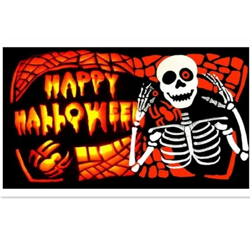 

HAPPY HALLOWEEN with SKELETON SKULL BONES Flag 3x5FT banner 100D 150X90CM Polyester brass grommets custom flag