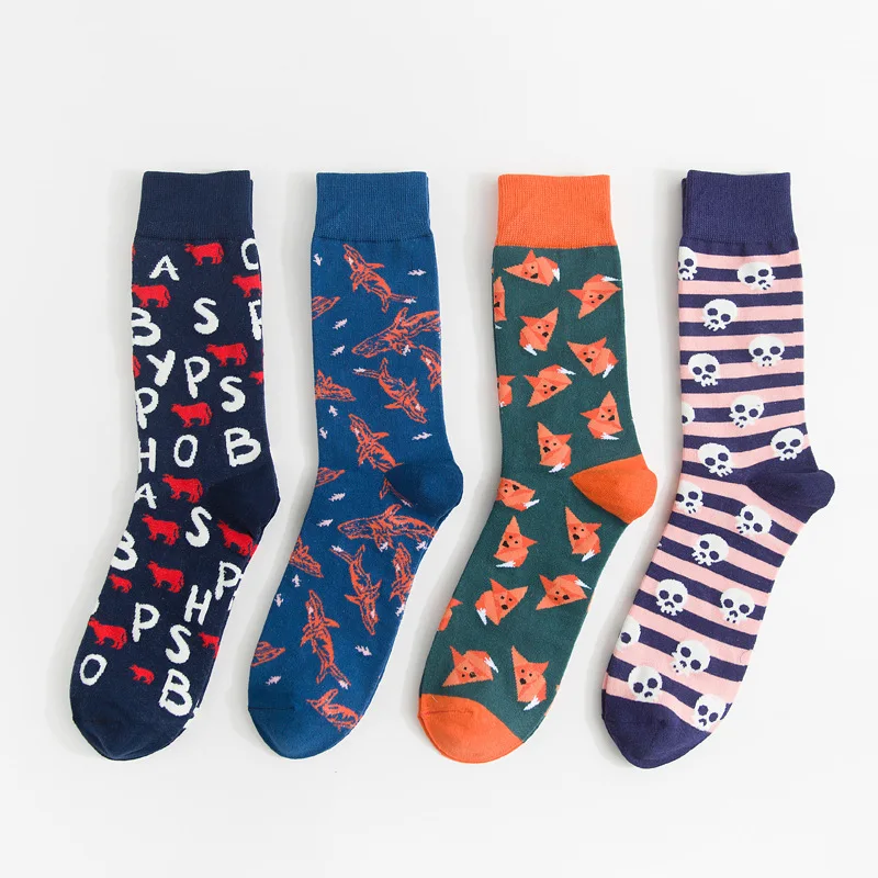 Модные Мужские Классные носки хлопковые носки с рисунком животных Счастливые Носки мужские с черепом буквы поплавок рыбы подарки для мужчин 167