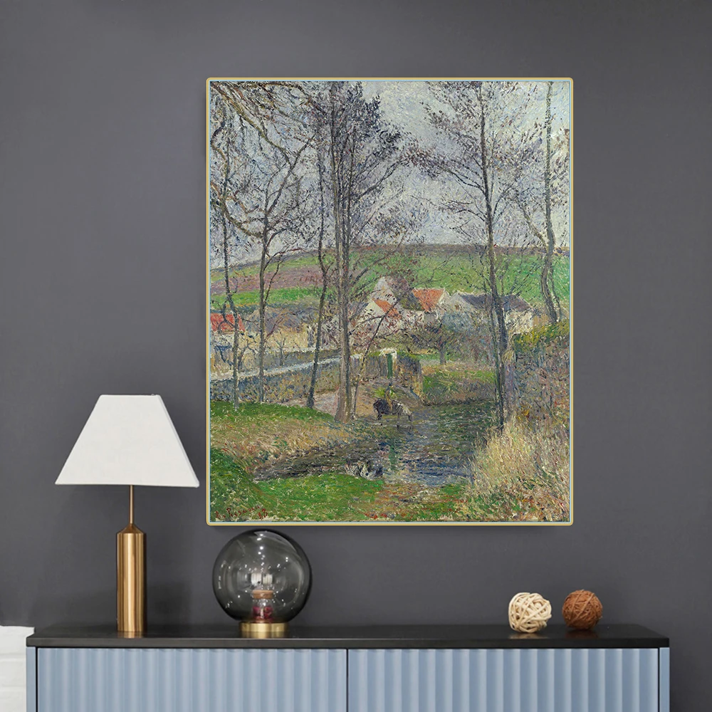 Canvas Oil Painting Camille Pissarro&quotThe Banks Of The Viosne At Osny In Grey Weather Winter 1883&quotWestern Art Decor Poster | Дом и сад