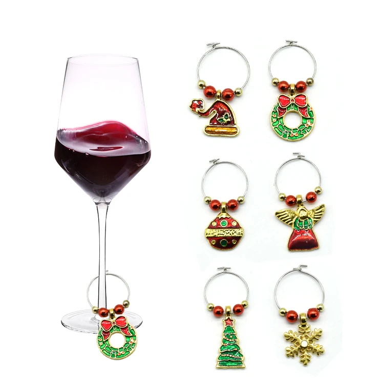 A01 6Pcs 6 шт., ежедневное рождественское красное вино, амулеты, стеклянные маркеры, распознаватель, различимый, чашка для питья, чашка для приятеля, праздничные вечерние аксессуары, знаки - Цвет: A01 6Pcs