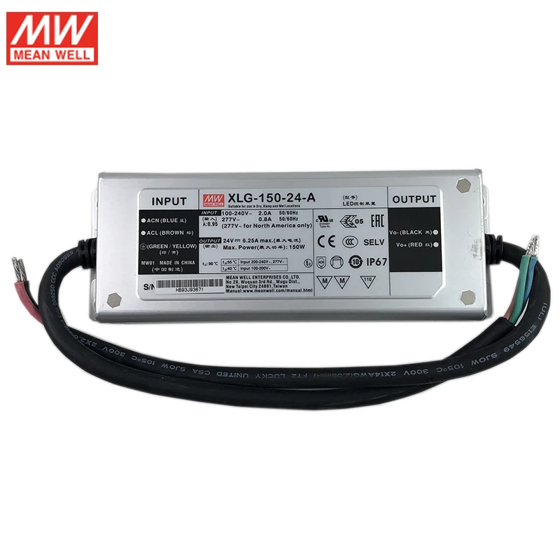 Бренд MEAN WELL представляет XLG-150-24-A 150W 24V 6.25A постоянное напряжение постоянного тока
