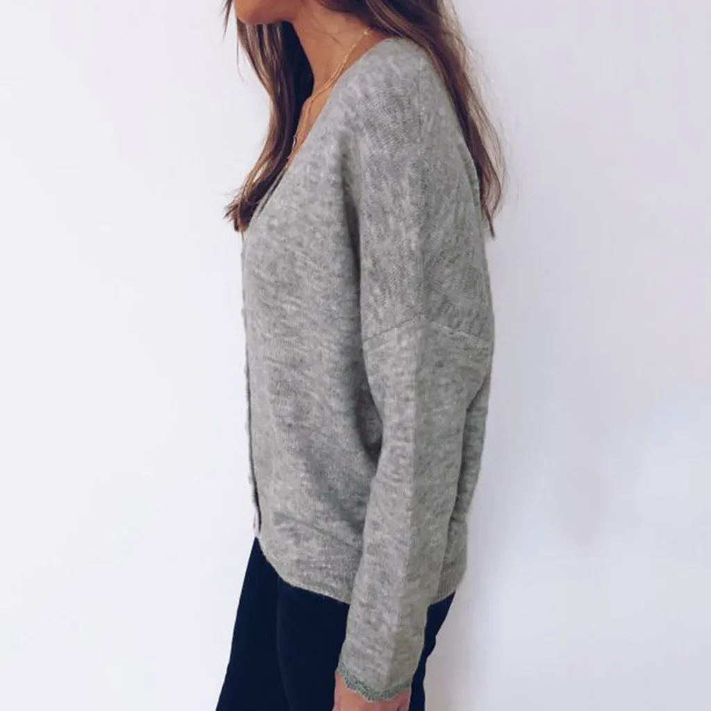 Pull femme nouveaute свитер женский с длинным рукавом сплошной цвет кружево флис Свободный V Ncek Кнопка свитер Джерси mujer truien