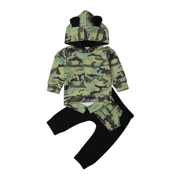 

2PCS Pudcoco 2019 New Toddler Kid Baby Boys Girls Hooded Ears Tops Camouflage Pants Outfits Clothes