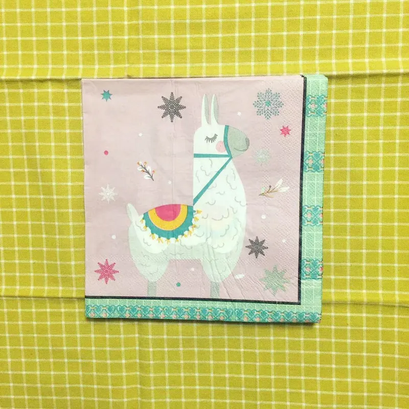 10pcs napkins Милые вечерние принадлежности из мультфильма альпака, тема, детский душ, детский подарок, вечеринка на день рождения, декоративные принадлежности, тарелки, салфетки для стаканчиков, флаг - Цвет: 10pcs napkins