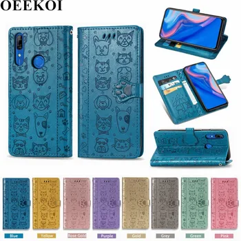 

OEEKOI Cartoon Style Cat Dog Wallet Flip Cover Case for Huawei P Smart Z with Card Slot Holder