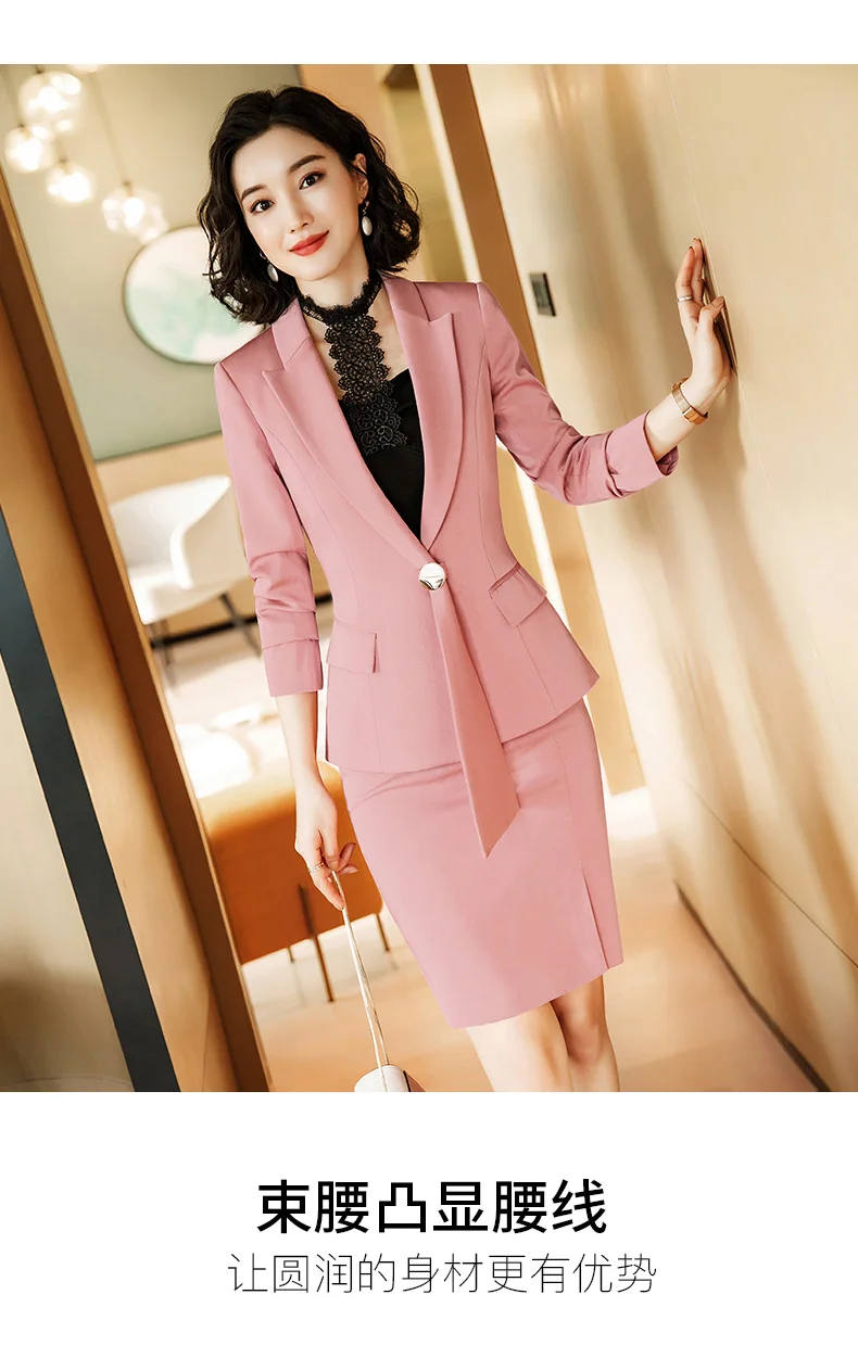 pant suit for wedding guest Formal Women Pink Pant Suits Office Ladies Work Wear Apparel Tie Collar Jacket Blazer and Trouser Outfit Winter Fall 2 Piece Set short pants suit