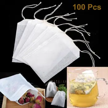 

100Pcs Empty Teabags Disposable Drawstring Non-Woven Fabric Tea Herb Filter Bag Pouch Tea Package Bags Herbal Infusers Filters