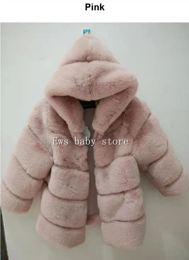 2-8 year Children's Faux Fur Coat Imitation Rex Rabbit Fur Girls Thicker kids Clothing Baby Winter warm Hooded Overcoat Y13