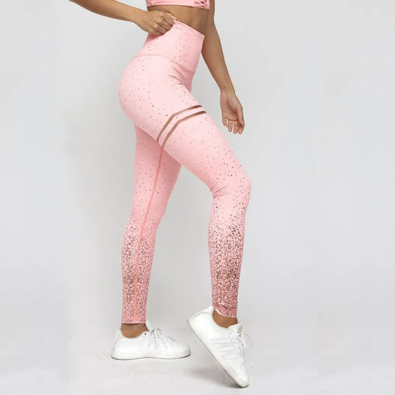 LAISIYI Women Leggings No Transparent Metallic Foil Print Leggings Exercise Fitness Patchwork Push Up Female Pants - Цвет: pink 5020