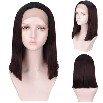 

DIANQI Synthetic Lace Front Wig Lolita Short Straight Bob Hair Dark Roots Ombre Dark Red,Pink,Blue Wigs For Women Available