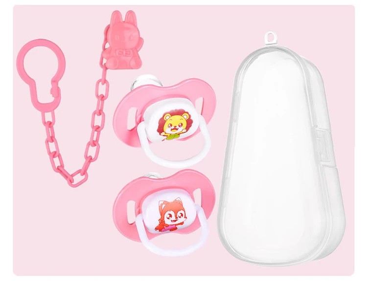 Pink Set Повседневная пустышка унисекс для новорожденных, Силиконовая пустышка для сна, симпатичная, усиленная, для младенцев, пустышка для грызунок для младенцев соска - Color: Pink Set