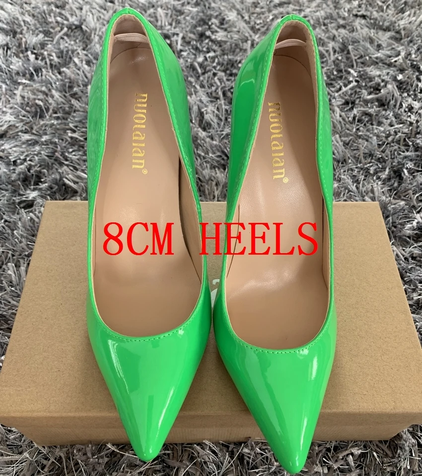 QQPAL green8cm Женская обувь женские туфли-лодочки на высоком каблуке 12 см/10 см/8 см женские туфли-лодочки из лакированной кожи с острым носком для вечеринки и свадьбы - Цвет: QQPAL green8cm