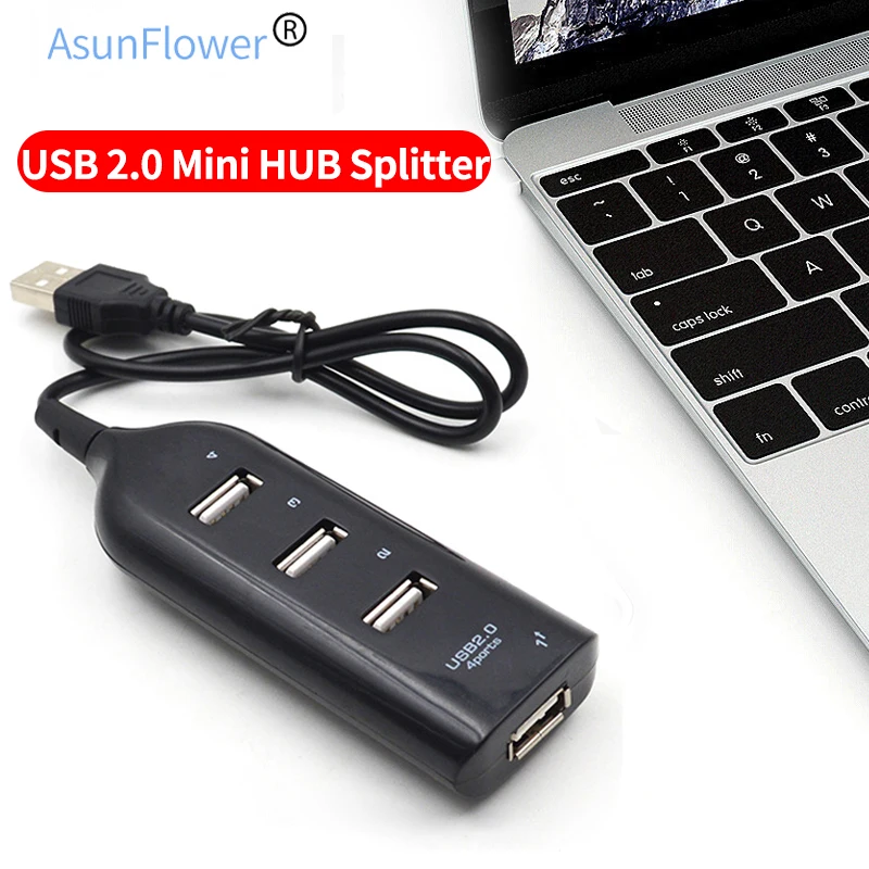 Mini 4-Port USB 2.0 High Speed Hub Adapter Splitter Compatible with PC Desktop Laptop Mac
