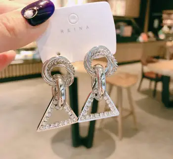 

Korean geometric rhinestone earrings fashion creative triangle turtle gem catch chain ear accessories