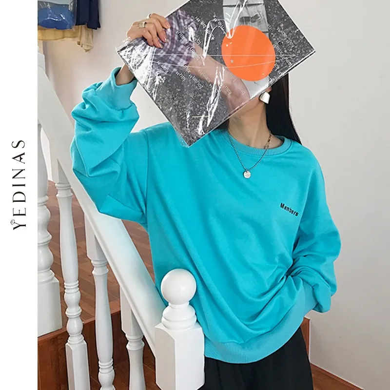 Yedinas Casual Hoodies For Women Fashion Korean Preppy Style Oversized Hoodie Letter Printing Long Sleeve Sweatshirt Lady | Женская