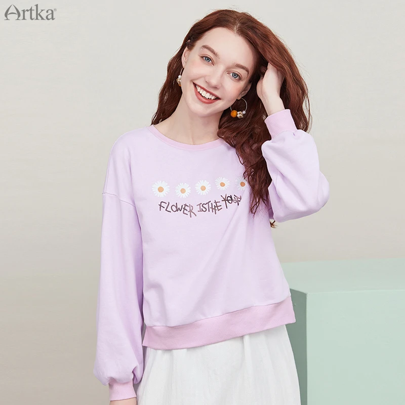 

ARTKA 2020 Autumn New Women Sweatshirt Fashion Letter Print O-Neck Pullover Sweatshirt Loose Long Sleeve Sweatshirt VA25003Q