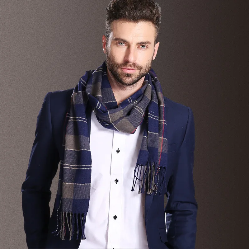 Warm Winter Men Scarf New Soft Cotton Scarves double-sided plaid scarf Business Shawl Neck Wrap Long scarves 35*160cm - Цвет: 2