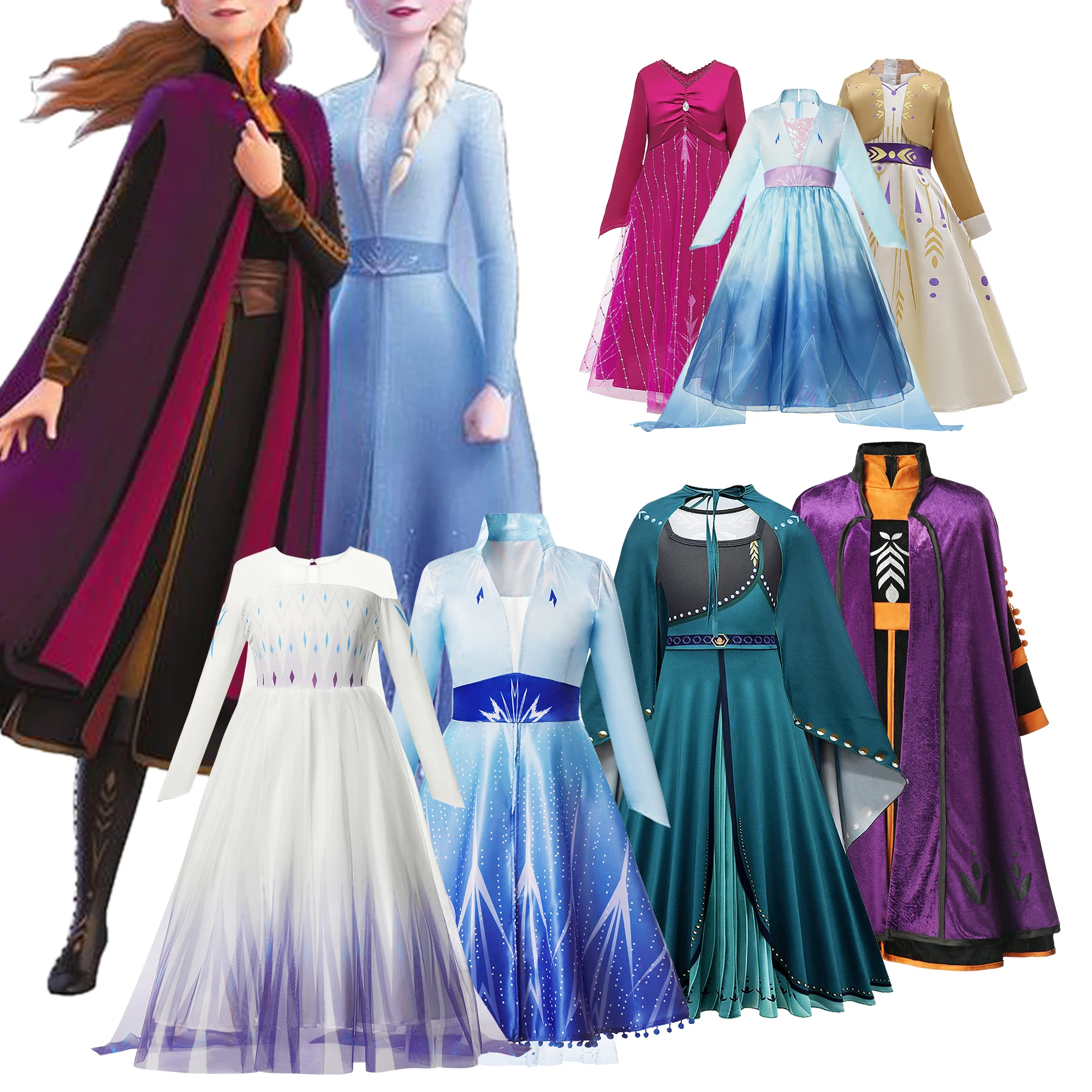 Frozen Disney Elsa Anna 2 Dress Girls Princess Carnival Party Halloween Cosplay Costume Snow Queen Vestido Children Clothing |
