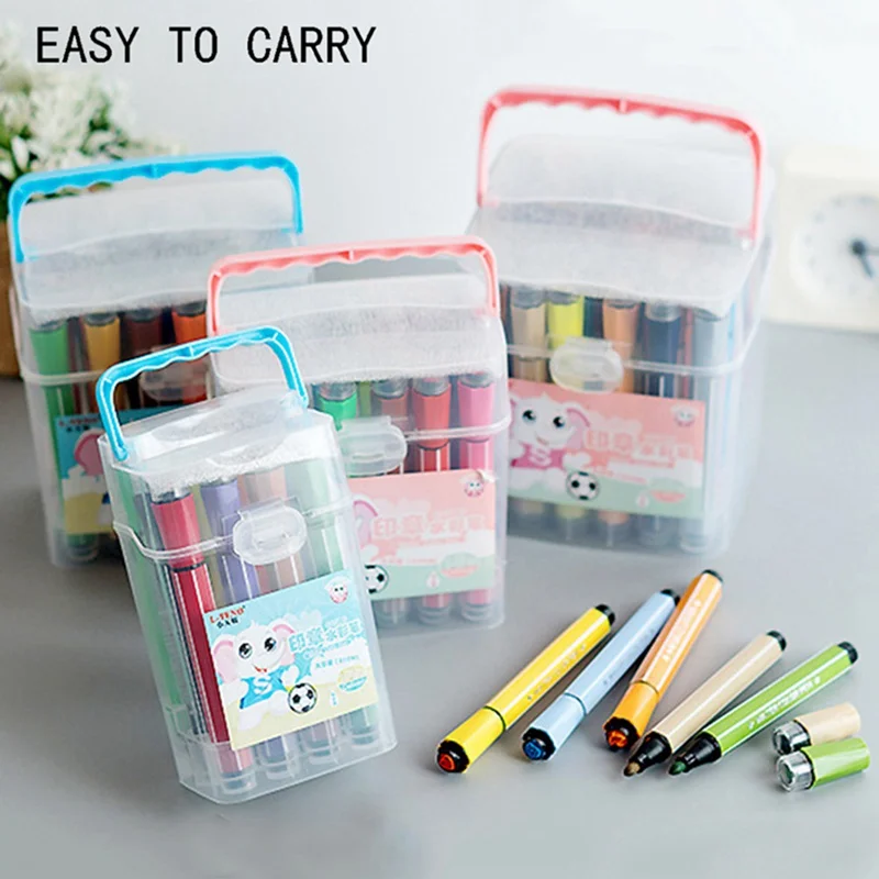 

12 18 Color / Set Of Stamps Watercolor Pen Set Student Children Kindergarten Washable Color Brush Stationery Graffiti Pen