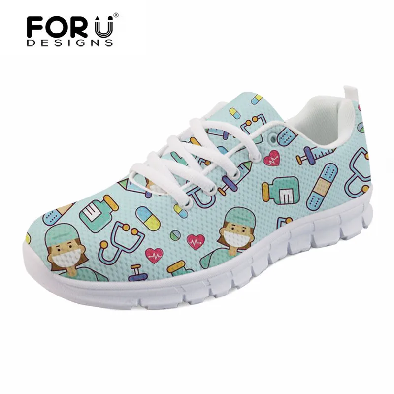 FORUDESIGNS/женские туфли на плоской подошве с рисунком медсестры; дышащие кроссовки легкие на шнуровке для кормящих женщин; сезон осень-весна