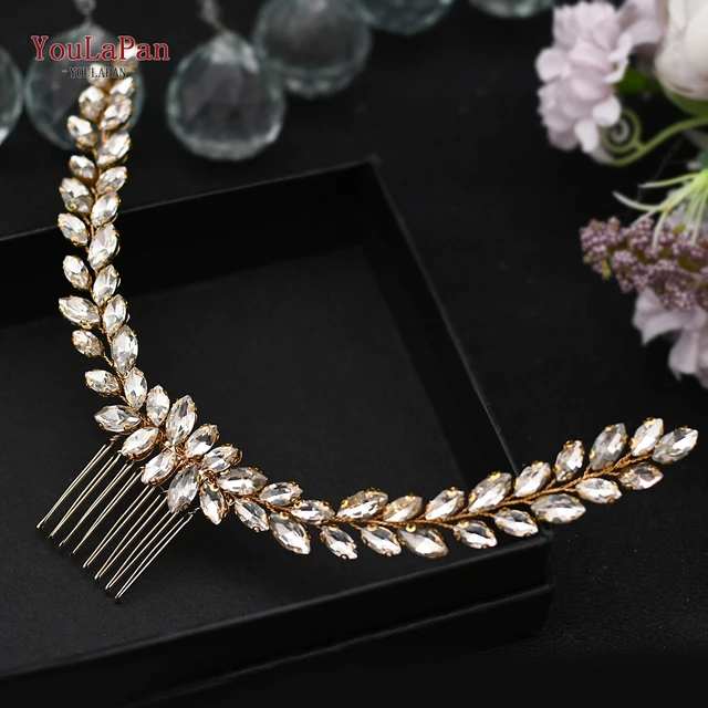 TOPQUEEN HP301 Indian Bridal Hair Accessories Alloy Flower Bridal Crowns and Tiaras Silver Hair Pieces Wedding Hair Jewelry HP339-Gold