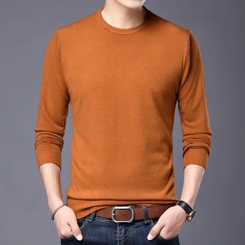 

2020 Men's round Neck Thin Knitted Shirt Youth Autumn Solid Color Casual Sweater