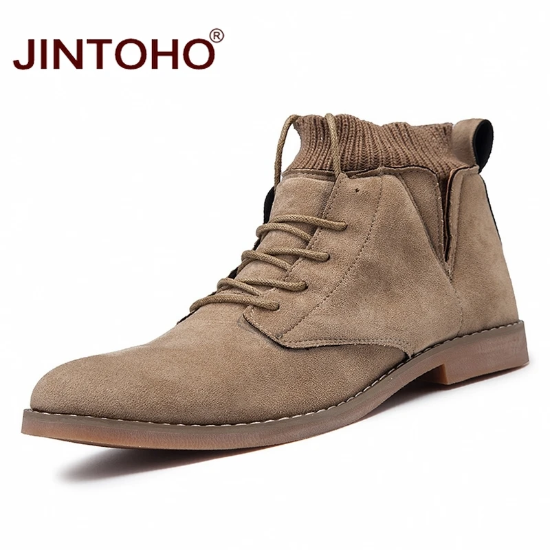JINTOHO/мужские зимние ботинки с острым носком; модные мужские Ботильоны; повседневные мужские кожаные ботинки; зимняя обувь; зимние кроссовки - Цвет: khaki