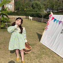 Платье с цветочным рисунком в Корейском стиле для девочек, весенние хлопковые модные платья для маленьких девочек, детская одежда, От 2 до 7 лет