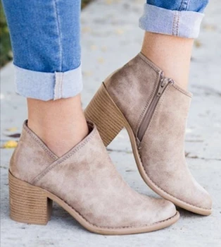 

2020 Chic Summer Women Shoes Retro High Heel Ankle Boots Female Block Mid Heels Casual Botas Mujer Booties Feminina Plus Size 43