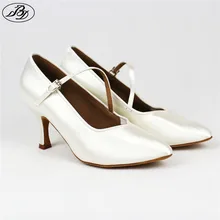 Closed Toe BD138 Women Stardard Dancing Shoes White Flesh 2.5inch Stable Practise Latin Ballroom Dance Shoes For Girls