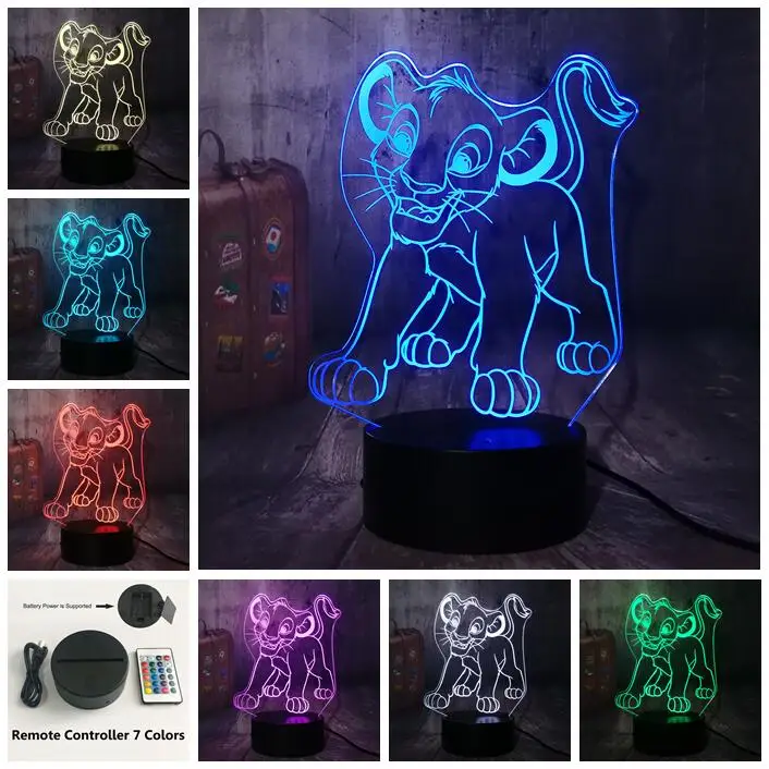 Remote one 7 Color Милый мультфильм Король Лев маленький Simba светодиодный 3d-ночник RGB 7 цветов Настольная лампа домашний декор для детей и мальчиков Рождественский подарок - Испускаемый цвет: Remote one 7 Color