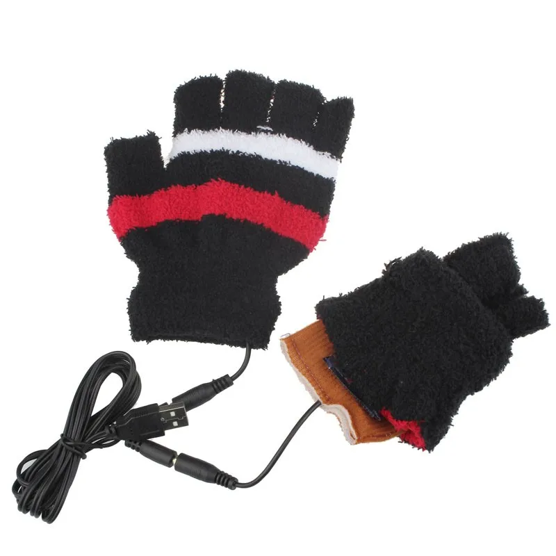 USB теплые зимние перчатки с подогревом без пальцев теплые рукавицы