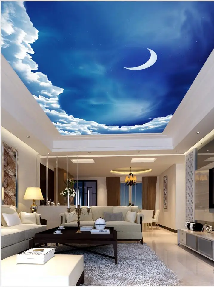 Custom 3D Photo Wallpaper ceilings Painting style night sky moon living