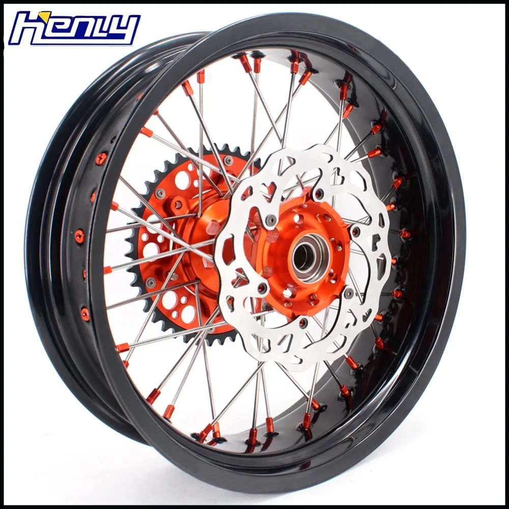 3,5& 5,0 полный набор колес Supermoto Motard для KTM SX SXF XCW XCF XC EXC EXC-W EXC-F 125-530 оранжевые ниппельные диски