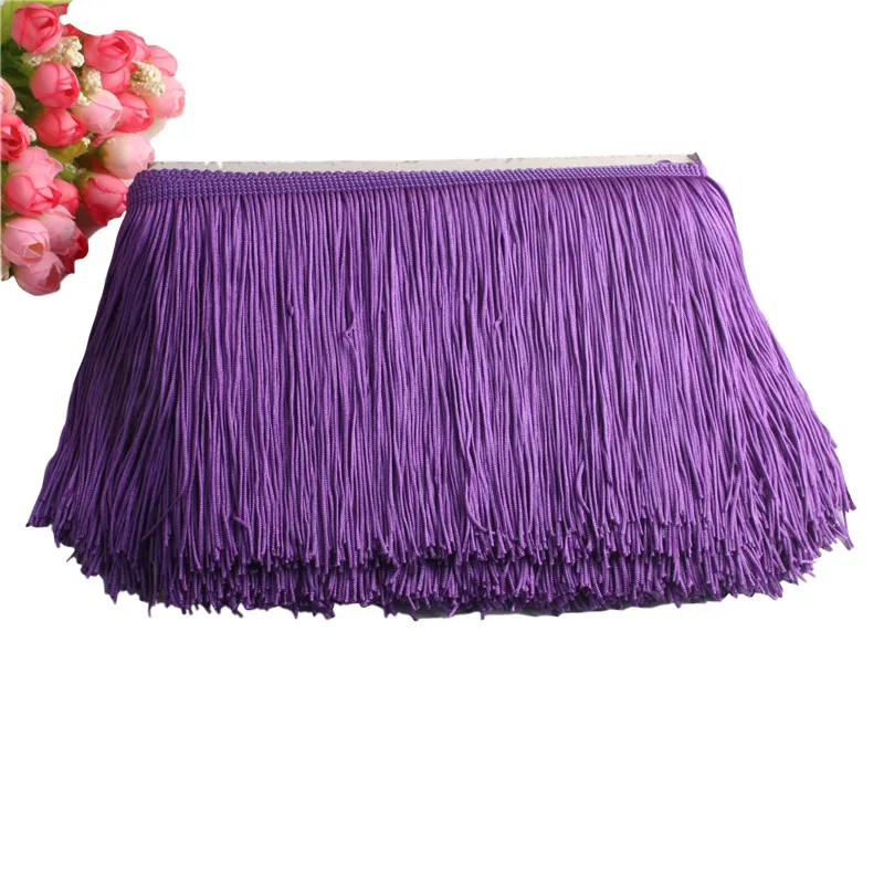 Beatiful 1Yard Lace Fringe Trim 15cm Wide Tassel Fringe Trimming For DIY Latin Dress Stage Clothes Accessories Lace Ribbon - Цвет: purple