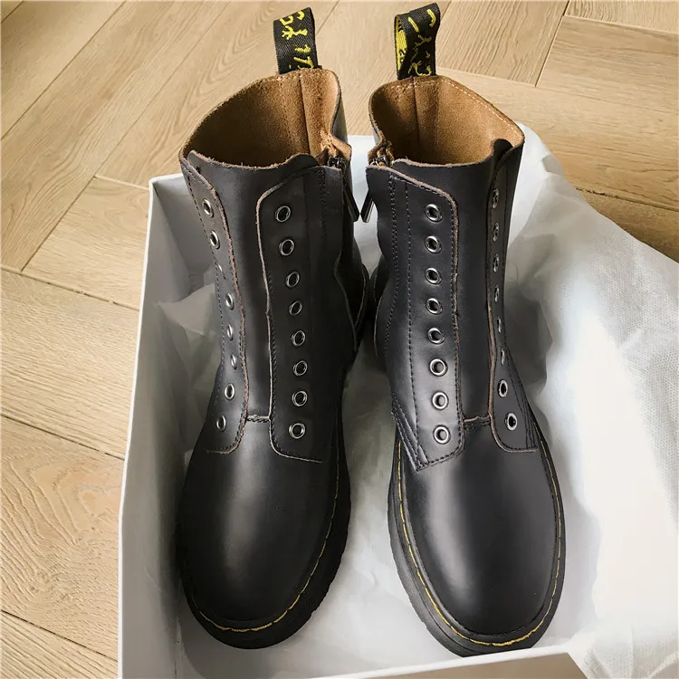 COOTELILI/Женские ботинки в британском стиле; классические кожаные ботинки; Botines Mujer; коллекция года; повседневная обувь; Черная Осенняя водонепроницаемая обувь; Bota