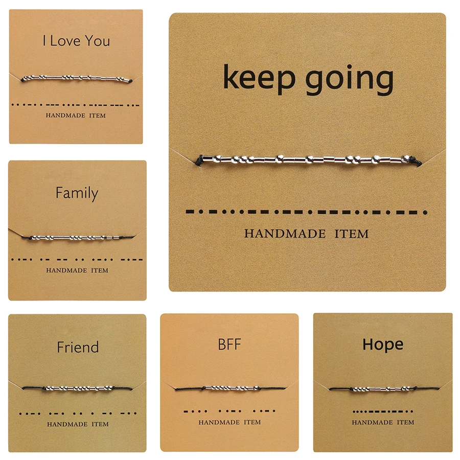 Ti Amo Morse Code Letter Charm Bead Bracciali Amico Famiglia Non Mollare Mai Continuare Bff Speranza Braccialetto Regolabile Intrecciato A Mano