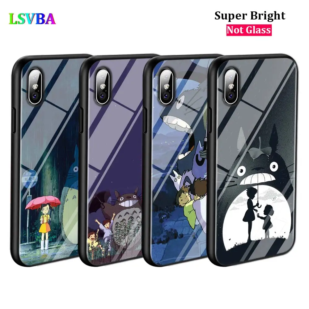 Black Cover My Neighbor Totoro for iPhone 11 11Pro X XR XS Max 8 7 6 6S Plus 5S 5 SE Glossy Phone Case | Мобильные телефоны и