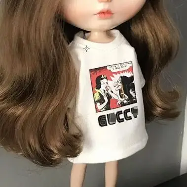 white 1 шт., одежда Blyth Doll, футболка с героями мультфильмов, юбка для blyth, pullip, ob24, платье barbies для кукла 1/6, аксессуары - Цвет: white
