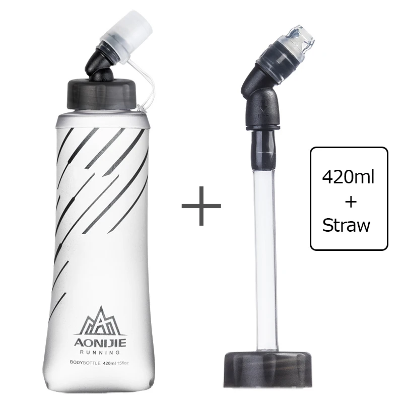 250ML 450ML portable water bladder for bicycle running soft water bottle collapsible TPU soft water bag - Цвет: 420ml and straw