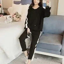 Ретро Осенние повседневные женские толстовки с длинным рукавом, топы, штаны, спортивный костюм, толстовка, штаны, костюм для бега, верхняя одежда, зимняя теплая Новинка